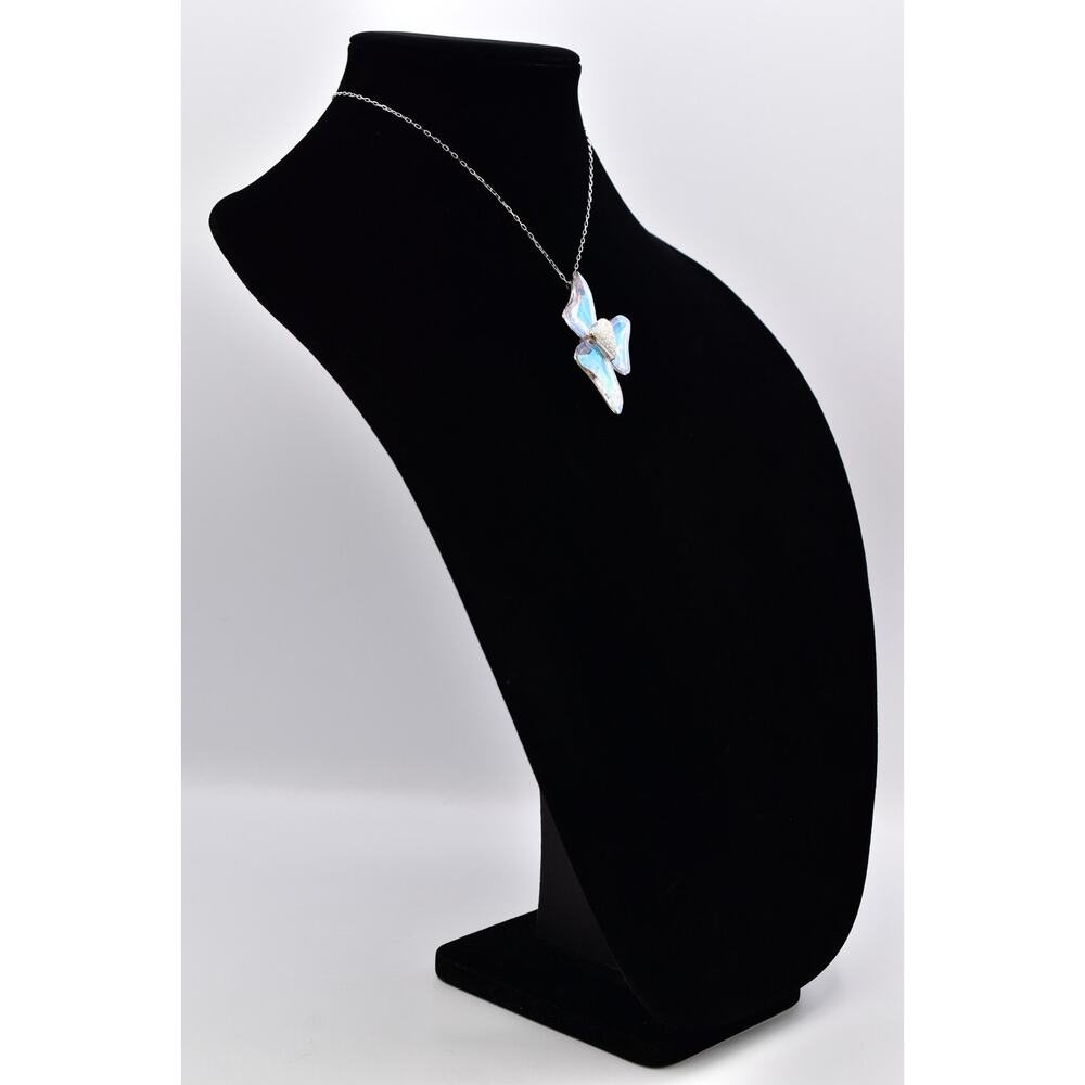 Swarovski Aurora Borealis Crystal Bow Pendant Necklace Silver Swan Signed Bin7B - Picture 5 of 12